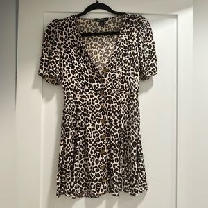 Animal print mini button up dress